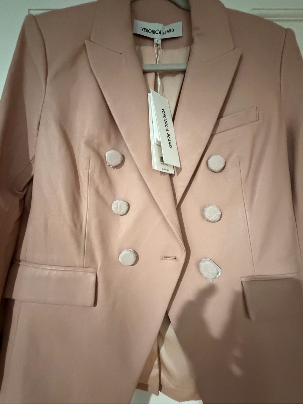 Veronica Beard Double-Breasted Blazer in Pale Blush